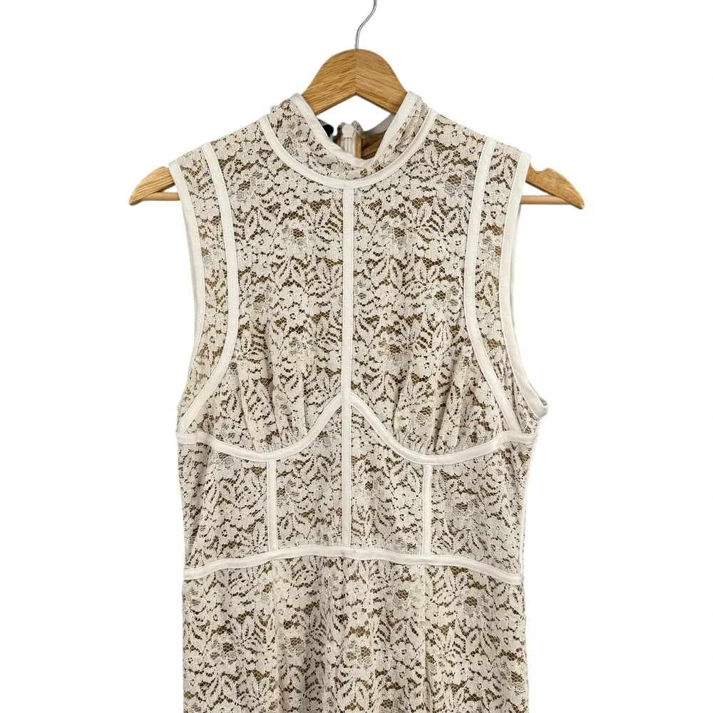 House of CB Caitlyn Lace Bodycon Dress Size Large White Sleeveless Mock Neck - Picture 5 of 10